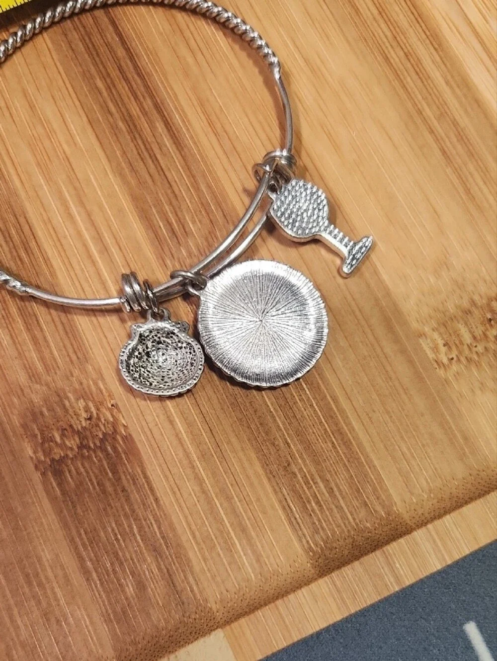 Silver Wine Lover Charm Bangle Bracelet